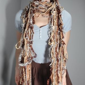 Multicolored, mixed fabric scarf